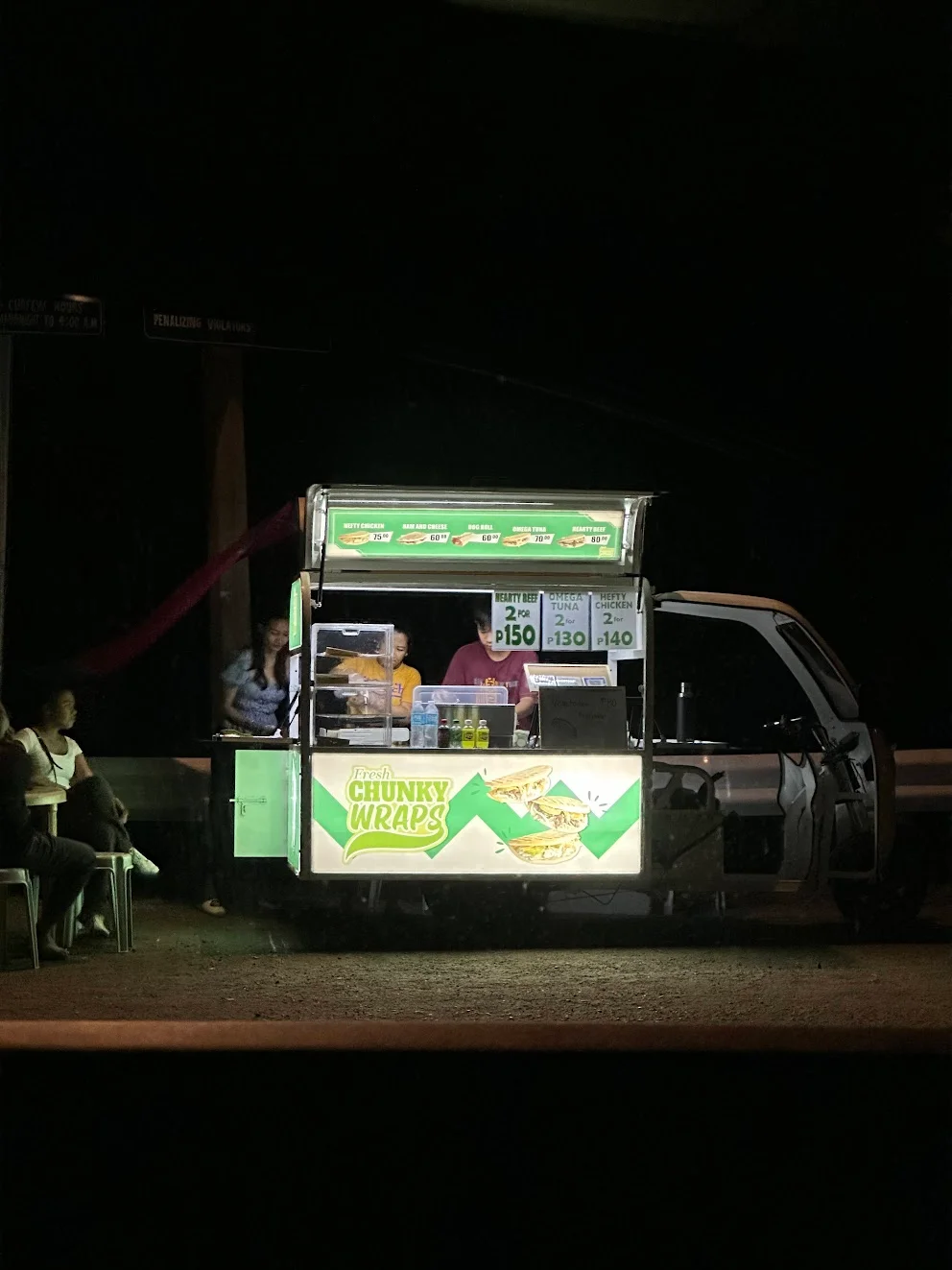 Friends lining up for Chunky Wraps
